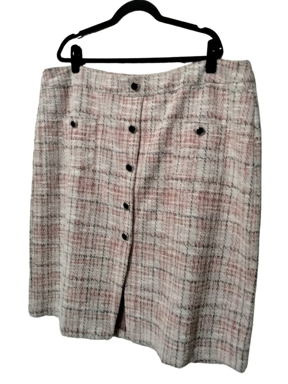 Catherines Plus Size 26/28W Skirt Tweed Button Accent Pink Plaid Pull-On - Picture 5 of 10